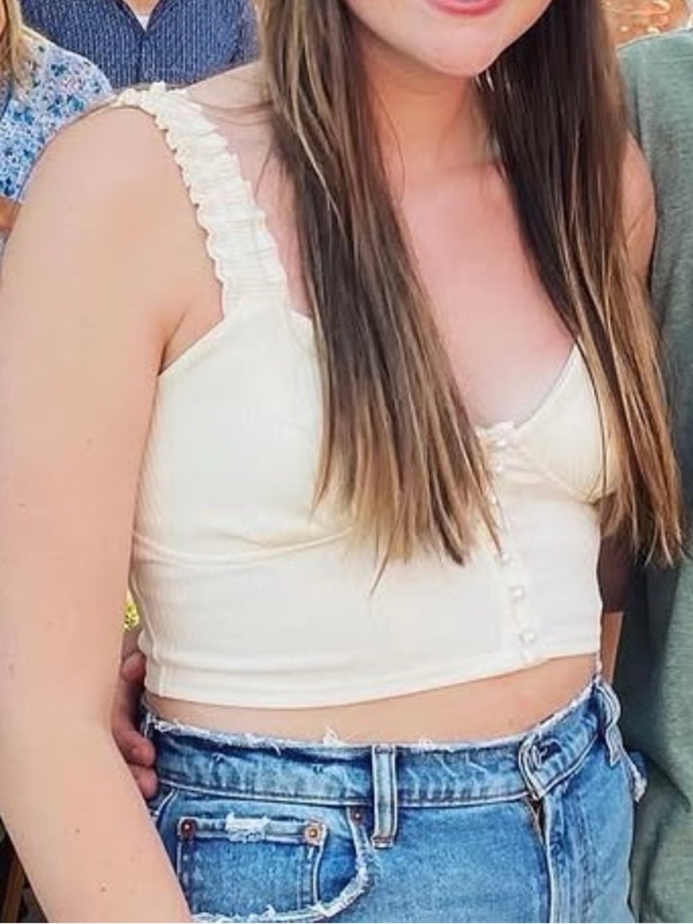 Backyard Roses Cream Pearl Button Up Cropped Tank - Picture 4 of 4
